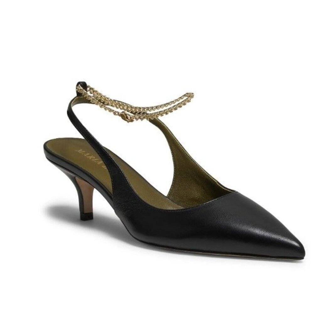 New Maria Luca Felicia Slingback Pump Black Leather Chain Anklet EU 36 US 6